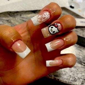 Custom Press ons. Hand painted hello kitty snow flakes
